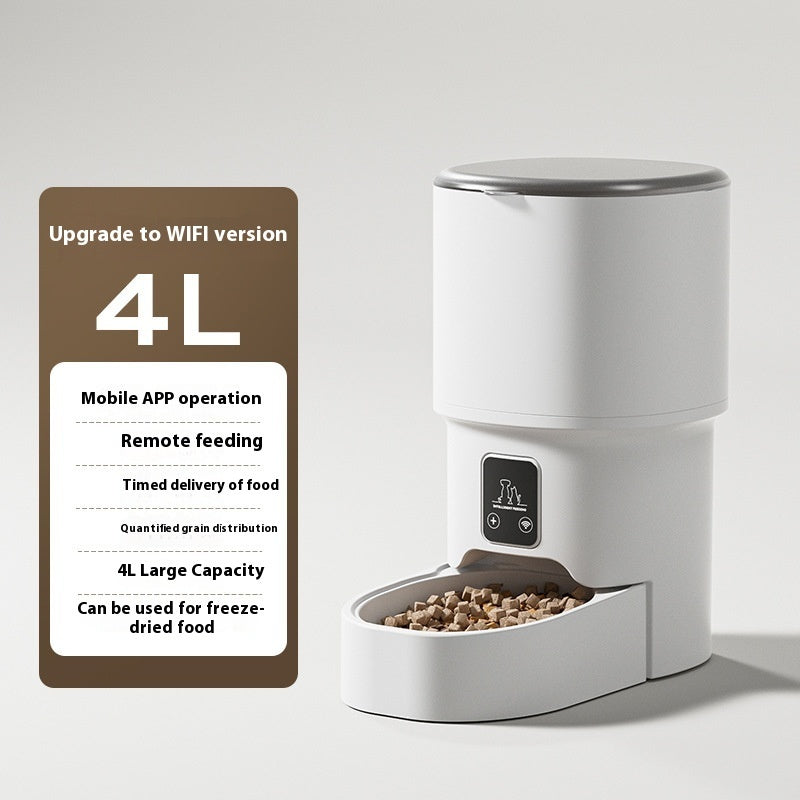 Upgrade to WiFi version of 4L Smart Pet Feeder. Offers mobile app operation, remote feeding, and quantifiable food distribution for cats and dogs.