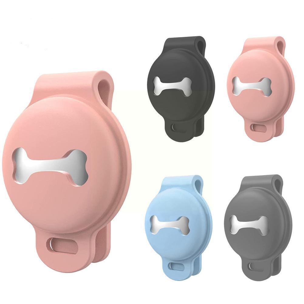 Set of five silicone dog collars in different colors on a white background