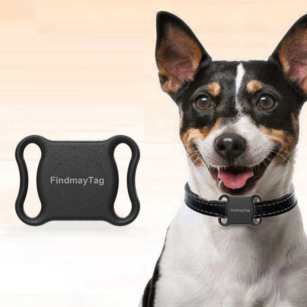 Smart Pet GPS Locator-Track Your Pet Anytime in black ABS, 10g, 45x33mm, shown on a dog collar and separately for detail view.