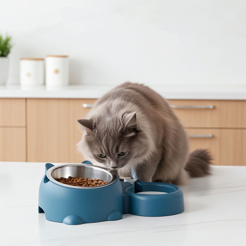 Schräges Katzen- und Hundenapf-Set mit Wasserspender – 16°-Winkel